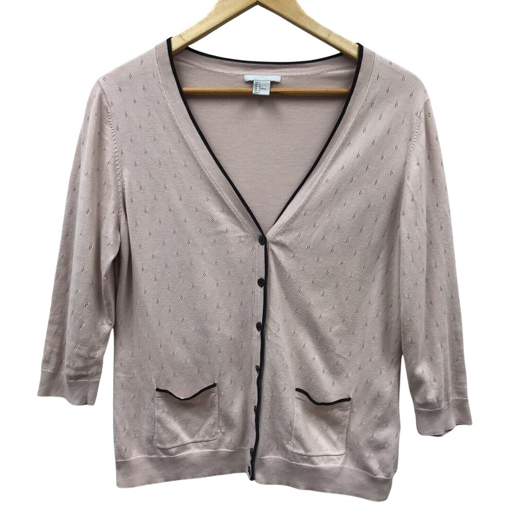 H&M Sweater Womens Large Pink Black Button Front Cardigan